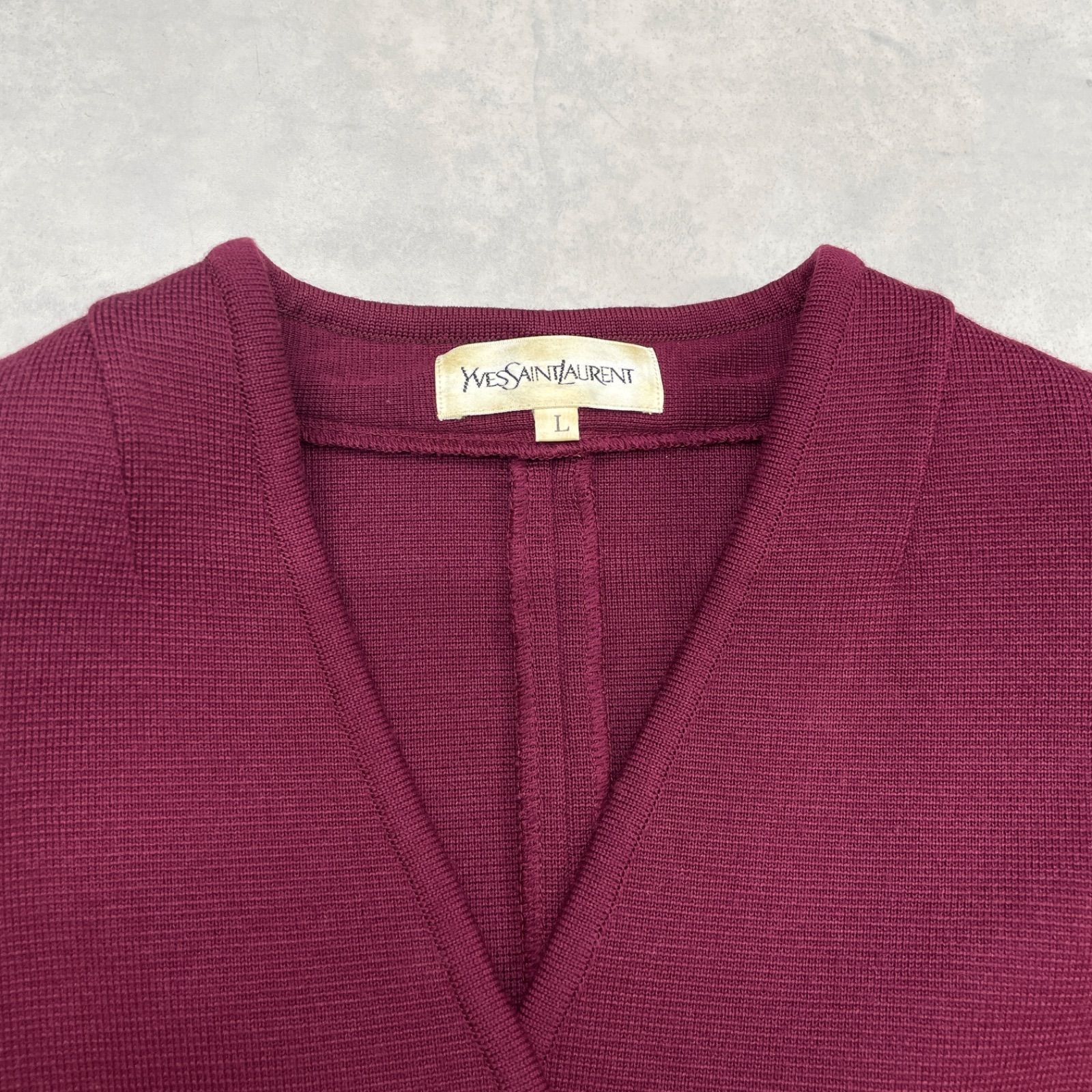 YVES SAINT LAURENT イヴサンローラン ノー ジャケット カーディガン ミラノリブニット 金ボタン ウール ボルドー レディース L GULLKHAN_COM