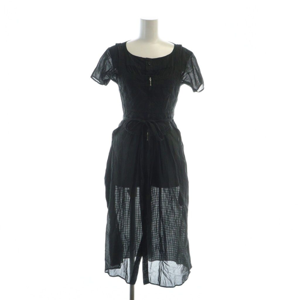 ビューティフルピープル beautiful people 近年モデル ロングワンピース 半袖 ロゴ フ 麻 リネン 34 XS 黒 ブラック GY19 MQ