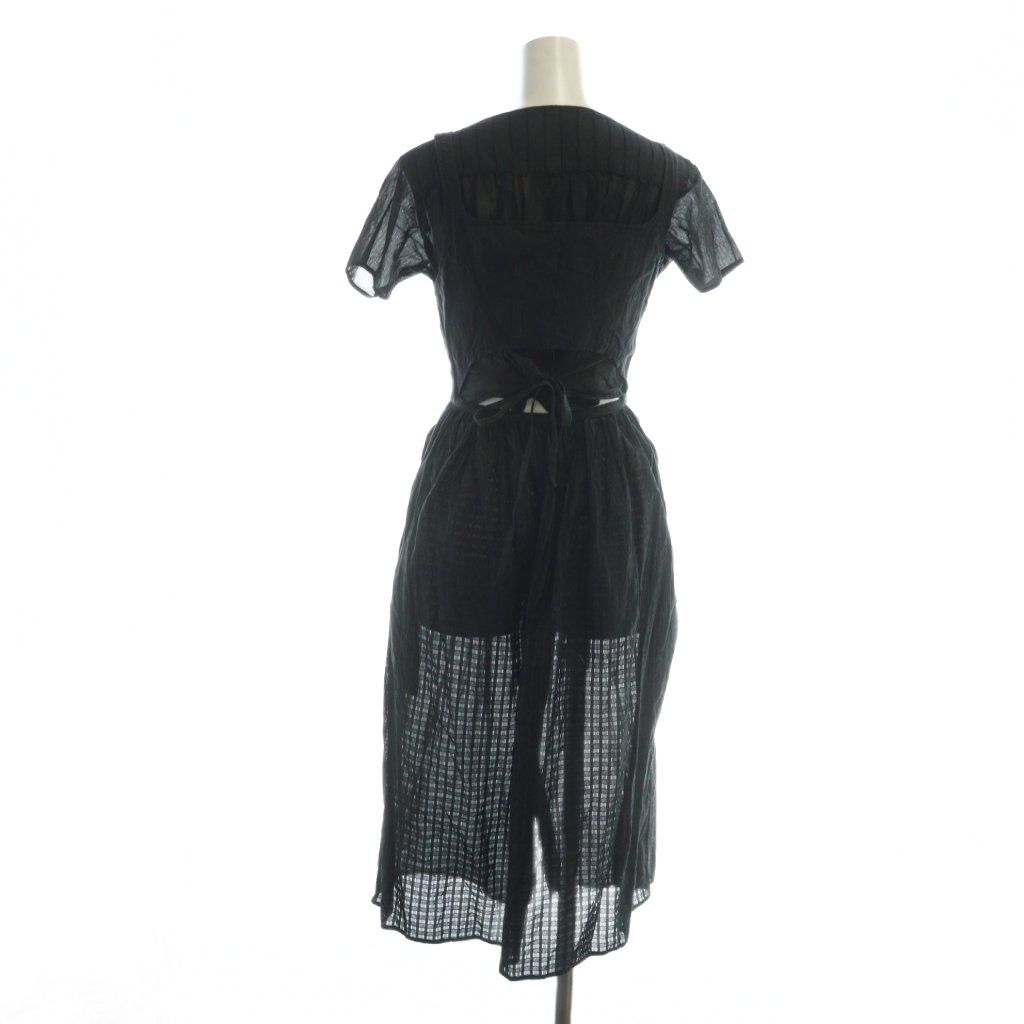 ビューティフルピープル beautiful people 近年モデル ロングワンピース 半袖 ロゴ フ 麻 リネン 34 XS 黒 ブラック GY19 MQ