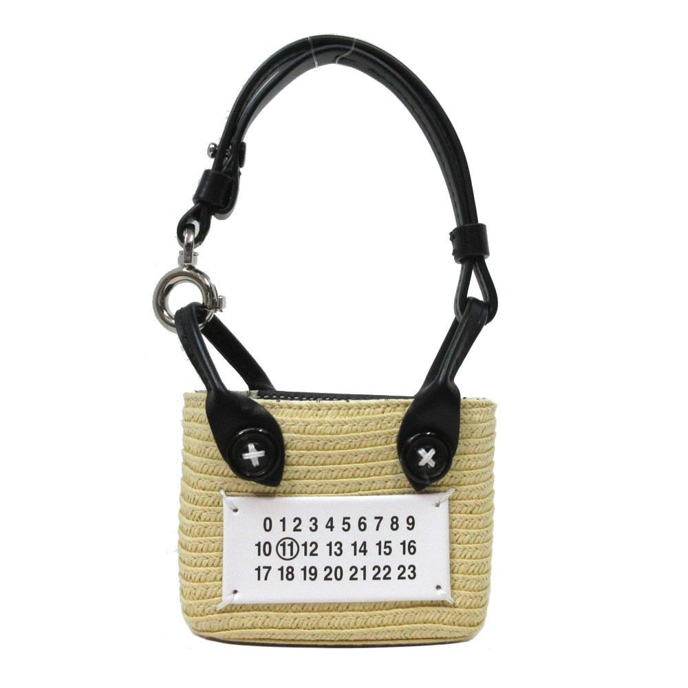 メゾン マルジェラ ポーチ Maison Margiela マイクロ ペーパトート ストラップ付 ミニ カゴバッグ ミニポーチ 小物入れ SA1VL0006 P5391 H9678 ナチュラル系×ブラック レディース