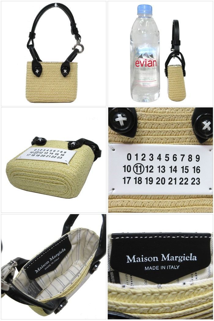 メゾン マルジェラ ポーチ Maison Margiela マイクロ ペーパトート ストラップ付 ミニ カゴバッグ ミニポーチ 小物入れ SA1VL0006 P5391 H9678 ナチュラル系×ブラック レディース
