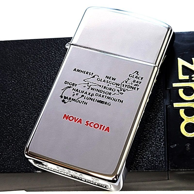 ZIPPO スリム カナダ製 1991年製 ノバスコシア州 地図 廃盤 ジッポ ライター 鏡面ポリッシュ オンタリオ製 珍しい 絶版 ビンテージ かっこいい シルバー ヴィンテージ おしゃれ メンズ プレゼント ギフト