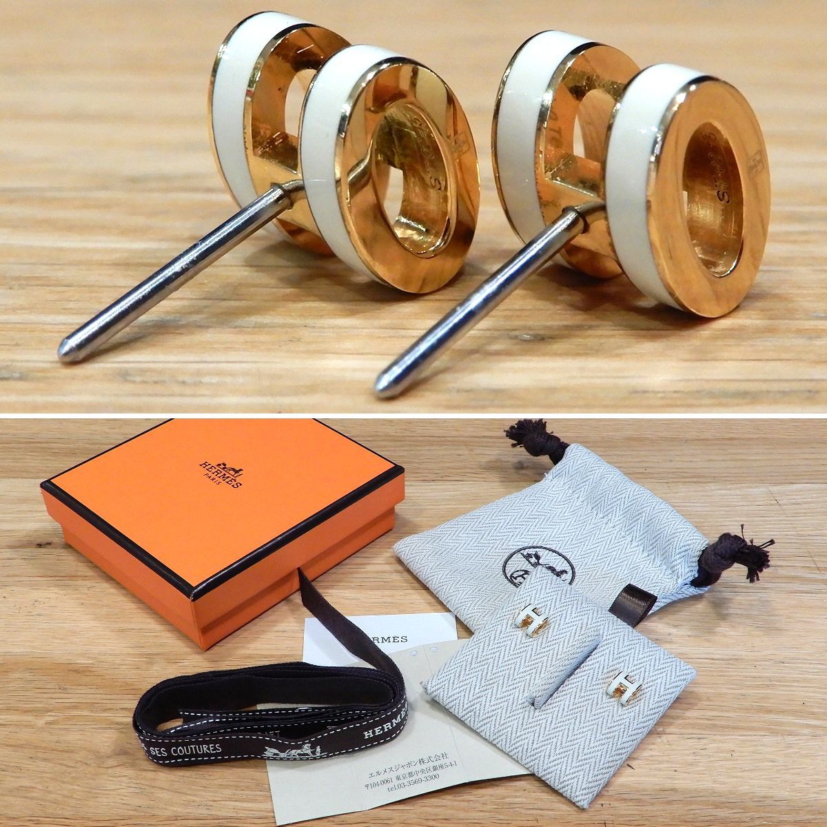 新品未使用 エルメス ポップアッシュ ピアス ミニ ゴールド アイボリー