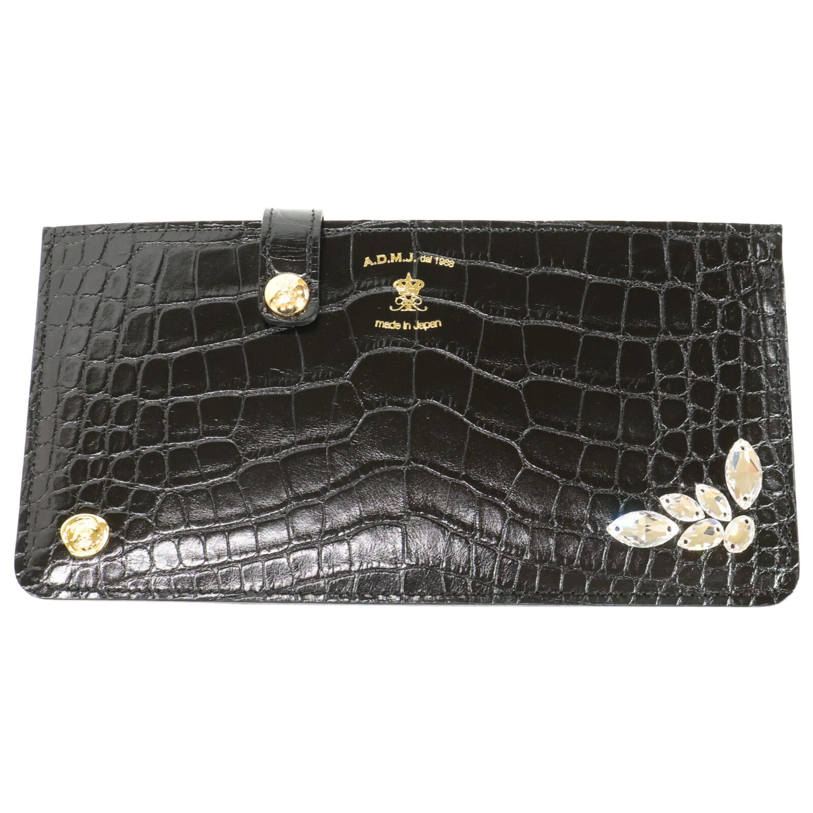 A.D.M.J. Accessoires De Mademoiselle ADMJ クリスタルガラス 牛革クロコダイル型押し スリムウォレット