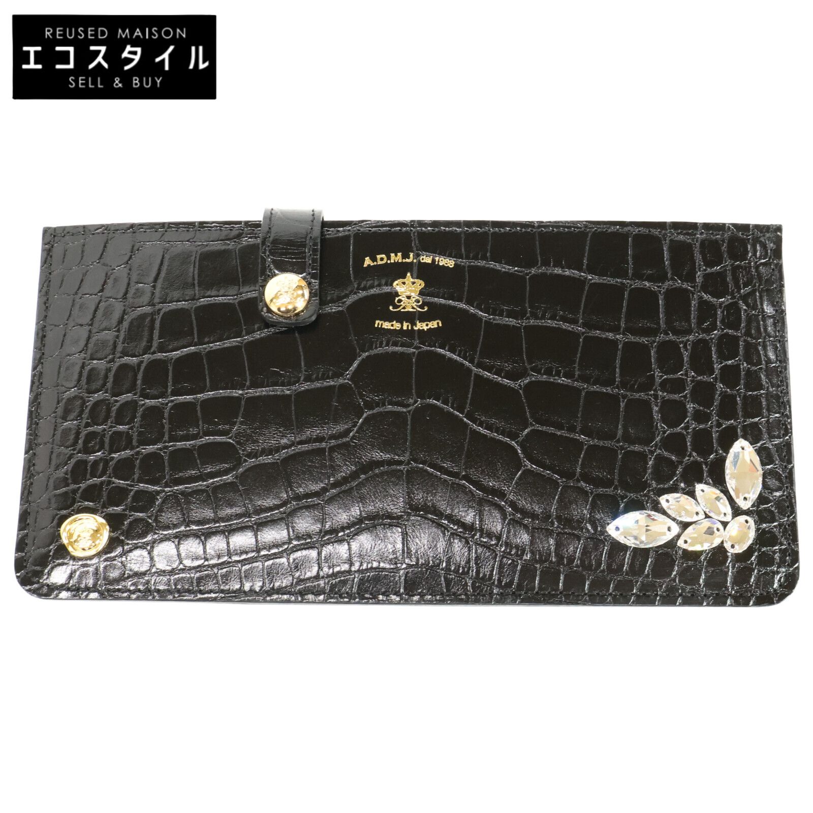A.D.M.J. Accessoires De Mademoiselle ADMJ クリスタルガラス 牛革クロコダイル型押し スリムウォレット