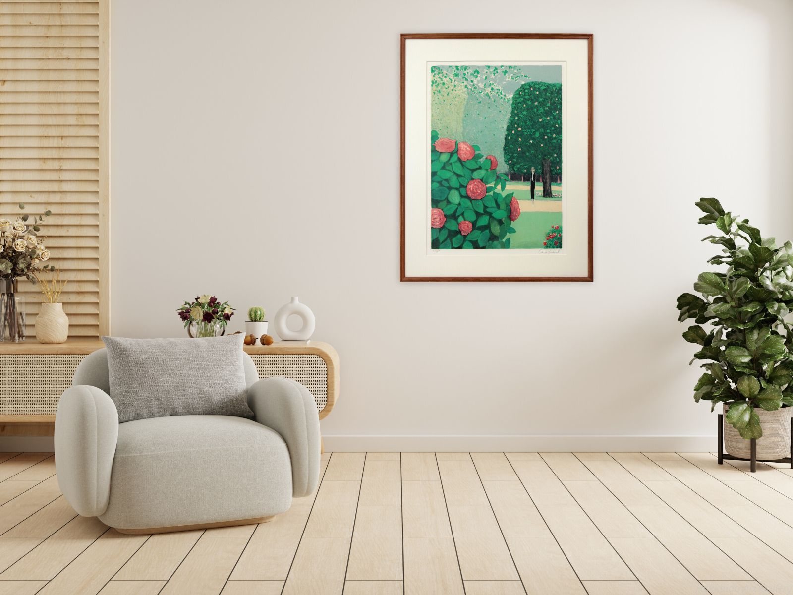 ジャン ピエール カシニョール バラの繁み リトグラフ 版画 絵画