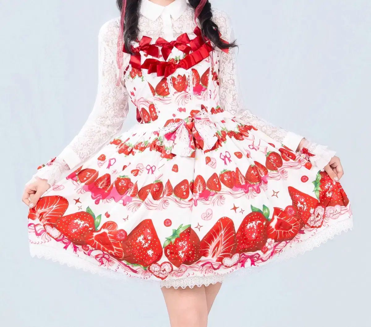 イチゴ レース ロリータ ワンピース ドレス 夢展望 いちご柄フリル半袖