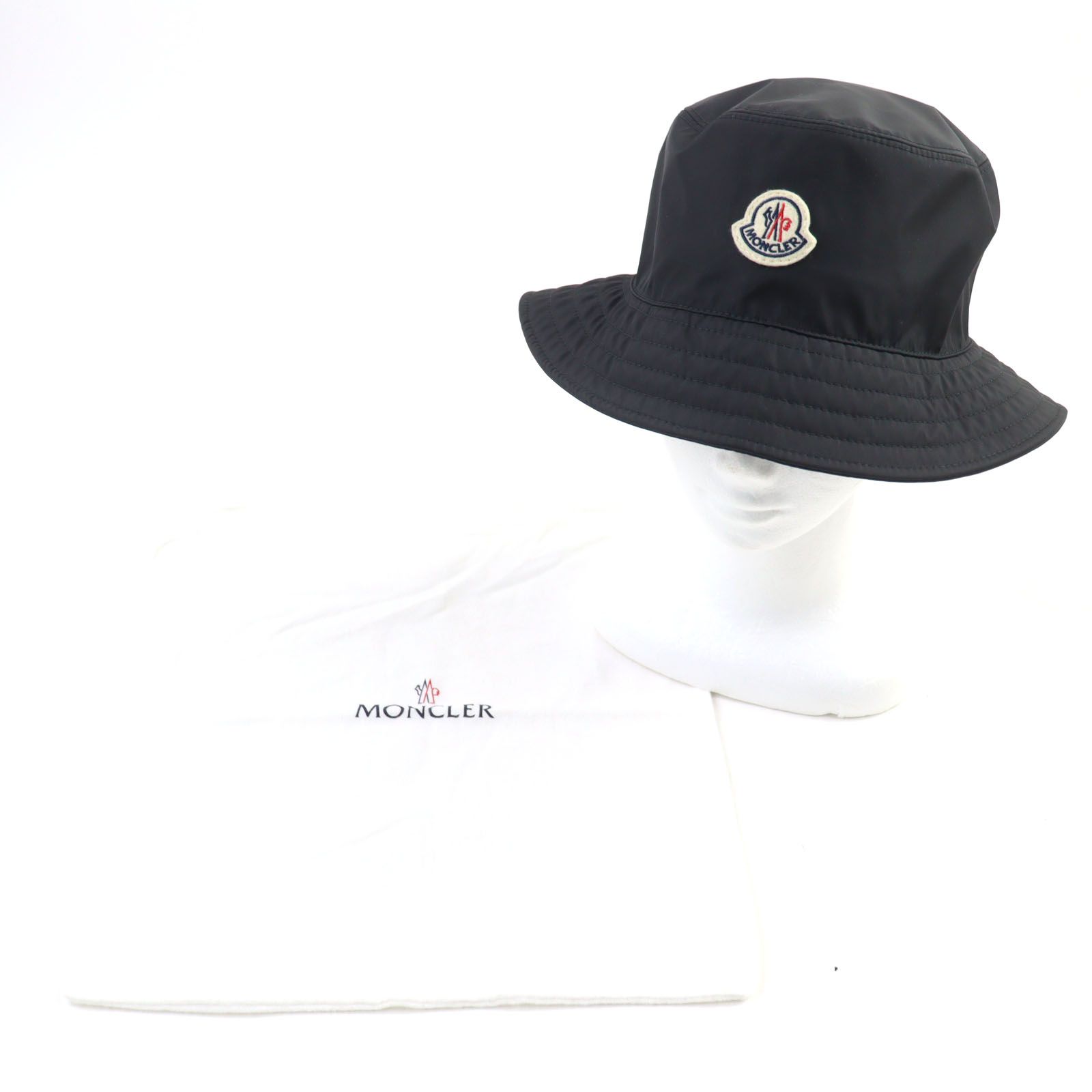 MONCLER モンクレール 製 68352 BUCKET ナイロン ロゴワッペン付き バケットハット ブラック L 保存袋付き イタリア製 メンズ