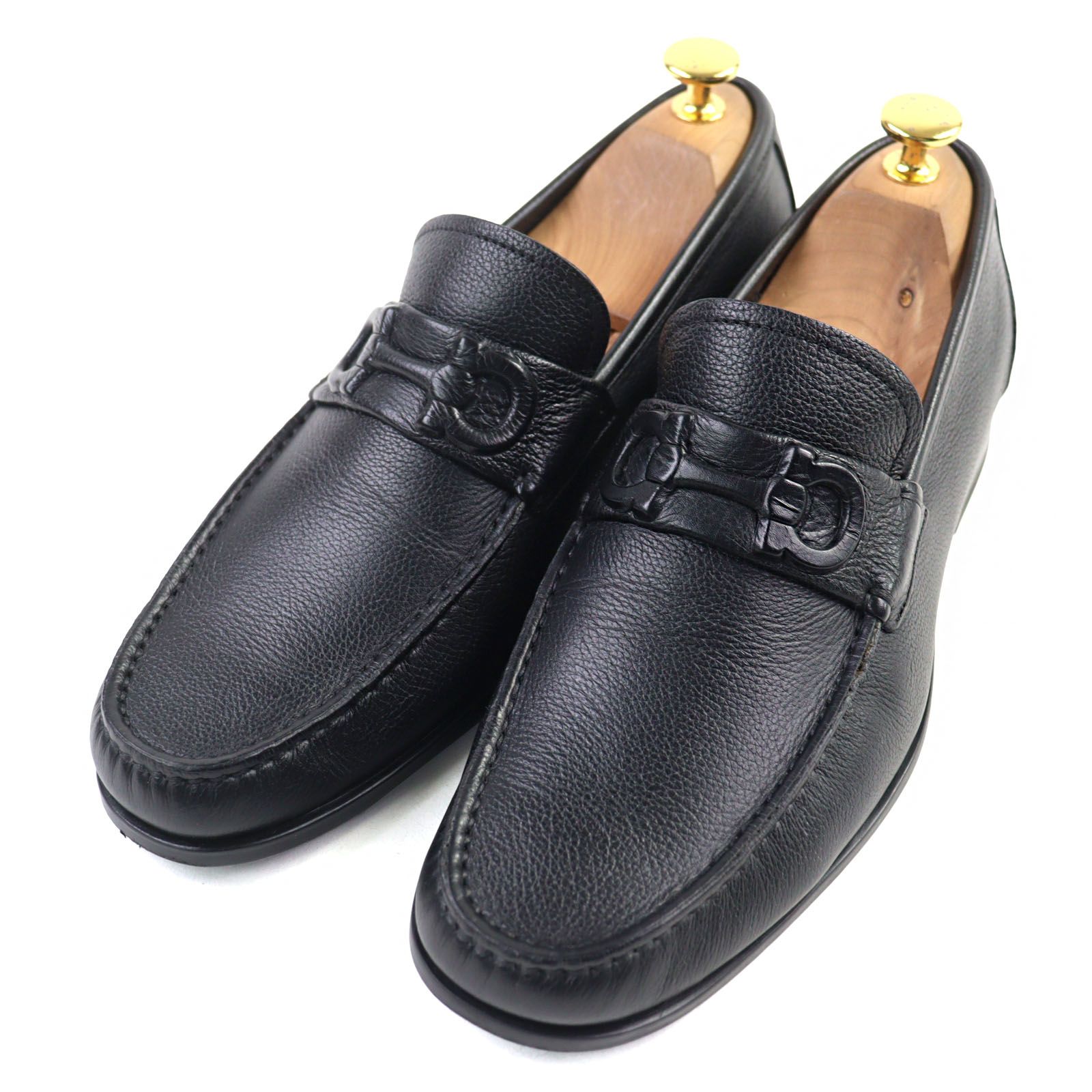 Salvatore Ferragamo サルヴァトーレフェラガモ レザー ガンチーニ モカシン ローファー ブラック 6.5 保存袋付き イタリア製 メンズ