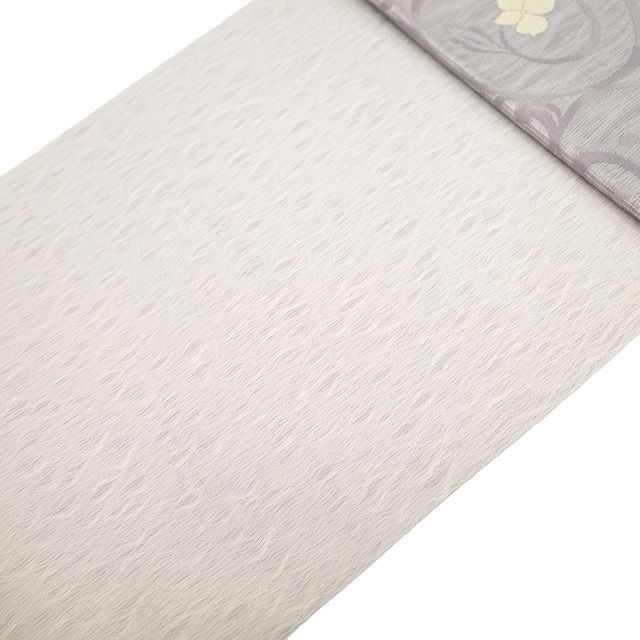 新古品 京袋帯 正絹 京都 西陣 軽量織 軽量帯 薄灰紫 ライトグレー 紫 花唐草 やまと扱い カジュアル 春 秋 冬 上質 軽やか帯 名古屋帯 仕立て上がり みやがわ sb54686 WWW_SMP1DAWEKUDUS_SCH_ID