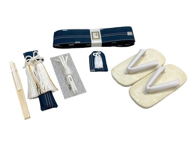  七五三 こども袴セット 4 5歳 男の子用 袴 紐下57 cm 小物 7点セット 合繊 紺地 金襴縞 IHB 404 57 七五三 季節 年中行事