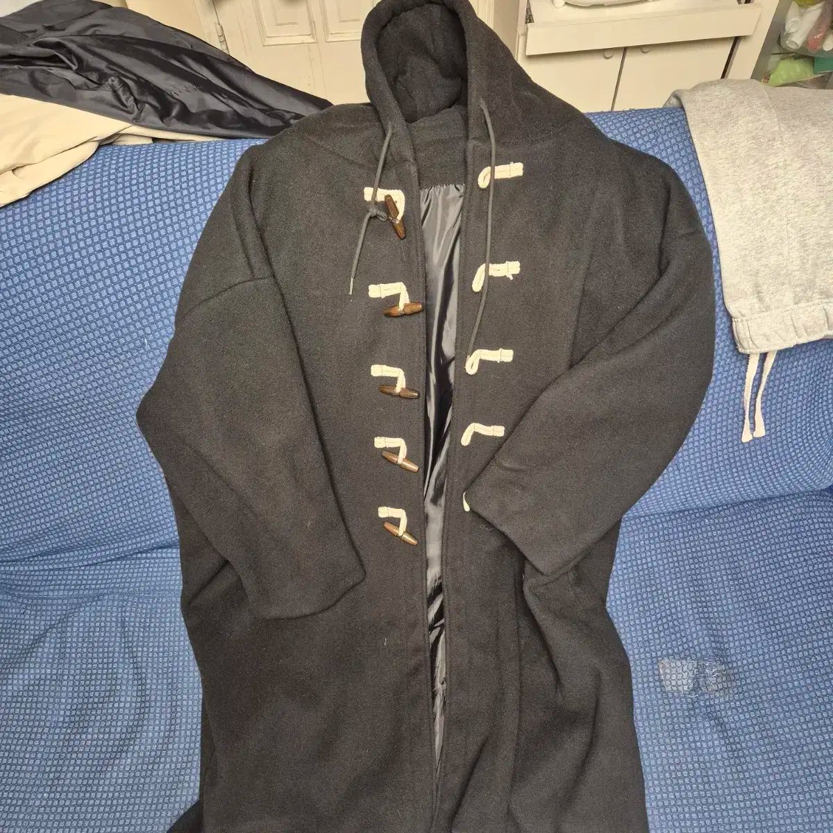 ブラック フード ロング トグルボタン ダッフル コート