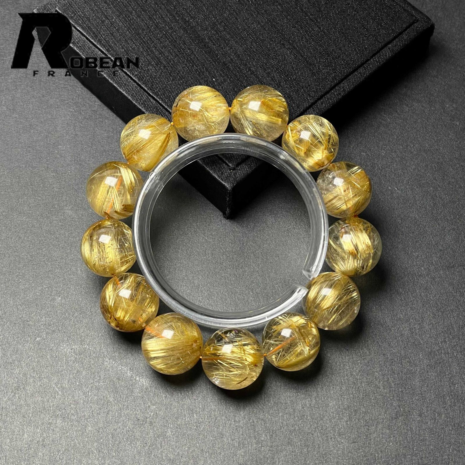 絶賛 EU製 定価216万円 ROBEAN ! 満針ルチルクォーツ ブレスレット パワーストーン 天然石 金運 お守り プレゼント 17.8-18.7mm D1103938