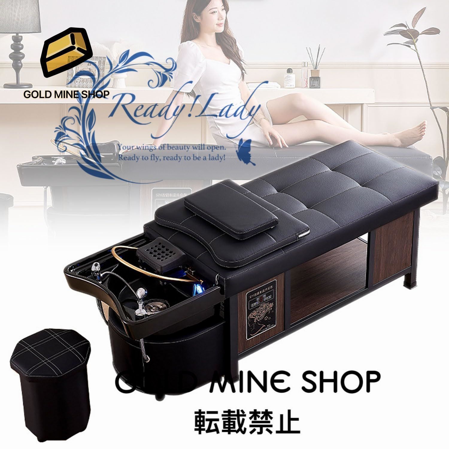 プロのシャンプーベッド スツール付きタイ水循環マッサージケアベッド セラミックシャンプー台 家庭用スマートサロンヘッドマッサージベッド ヘアサロン ビューティーサロン マッサージパーラー