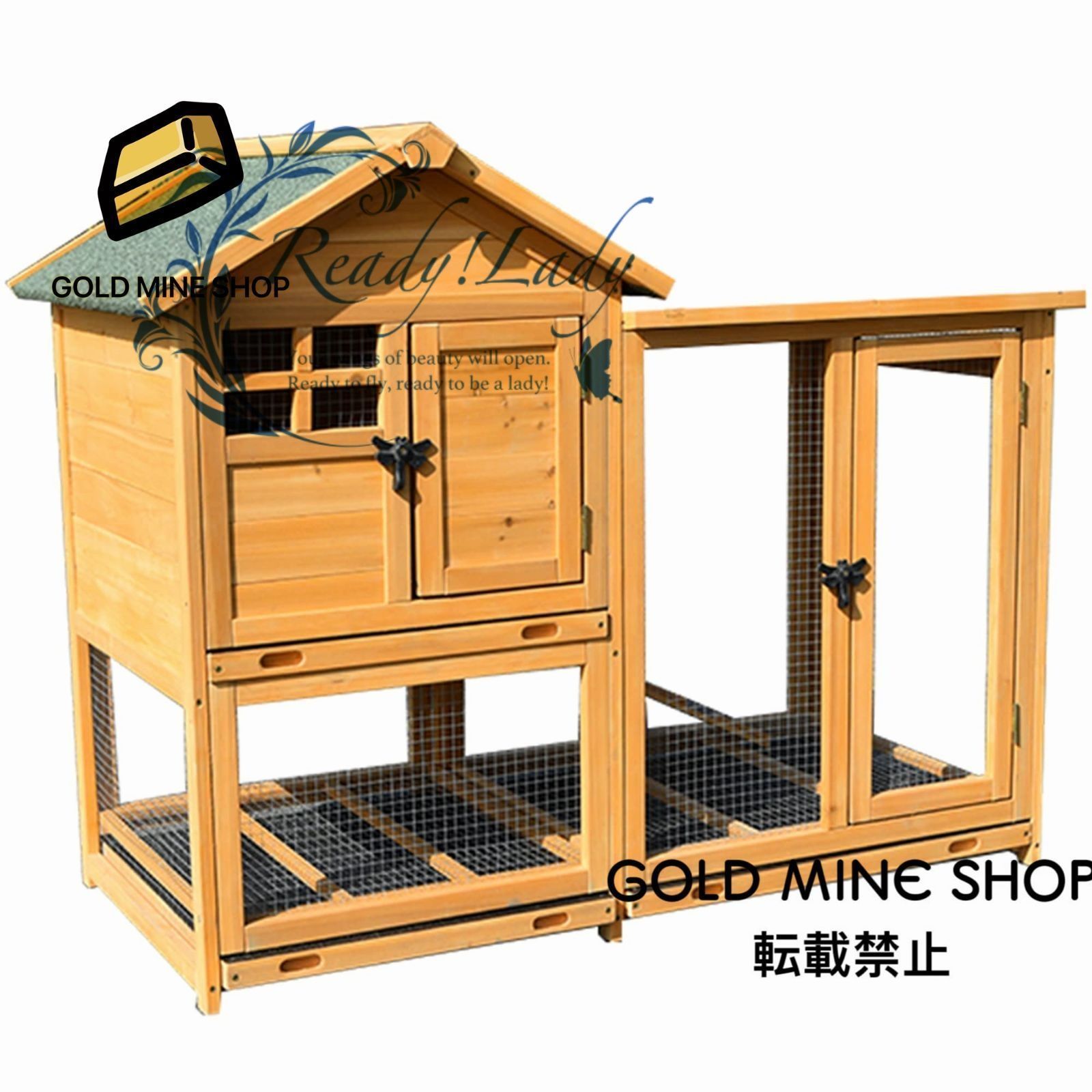 屋外木製鶏小屋耐候性大型 鶏かご 6羽の鶏用の大きな鶏小屋防雨 組み立て簡単複数のドア付き トレー付き ワイヤーメッシュ家庭用 飼育ケージ 家禽用ケージ 鶏舎 Yellow-120x63x95cm