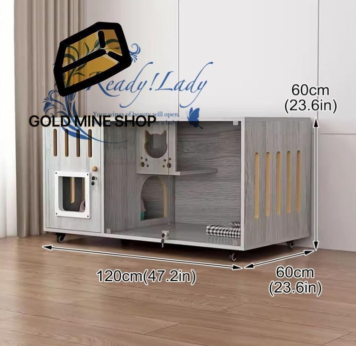 木製キャットハウス 車輪付き 屋内用大型キャットコンドミニアム キャットヴィラ 猫 ケージ 木製 キャットケージ 大型 多頭飼い ペットケージ 猫ゲージ 厚手のボード ロックデザイン 120x60x60cm WWW_GEBZETESISAT_COM_TR