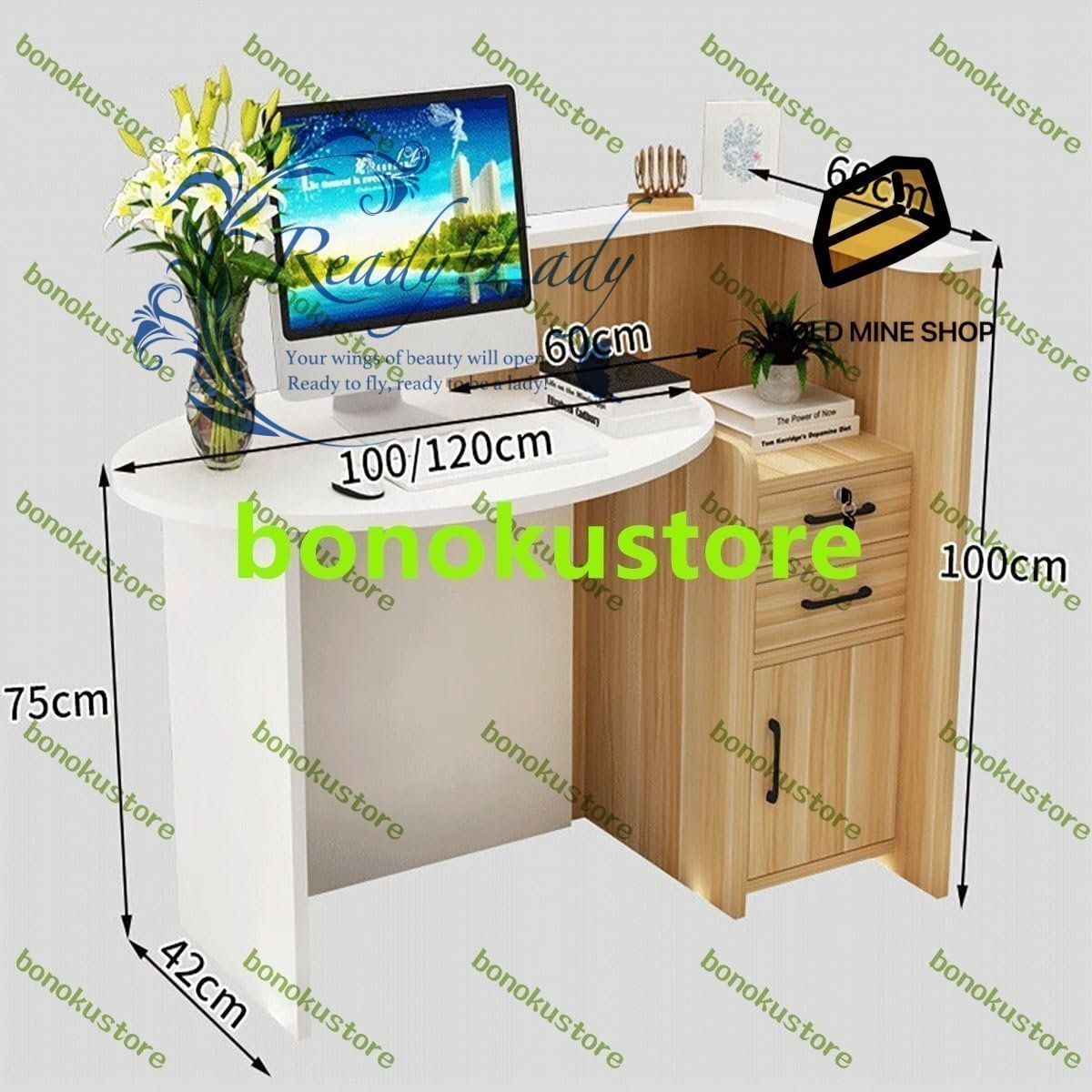 レジ受付カウンタ 木製 レジカウンタ レジテーブル 受付カウンター レジ係カウンター な引き出しロッカー付き 120 60 100cm 右