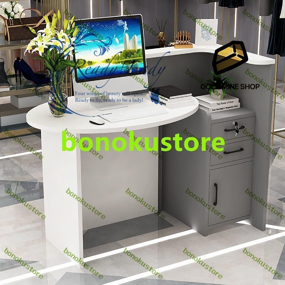 レジ受付カウンタ 木製 レジカウンタ レジテーブル 受付カウンター レジ係カウンター な引き出しロッカー付き 120 60 100cm 右