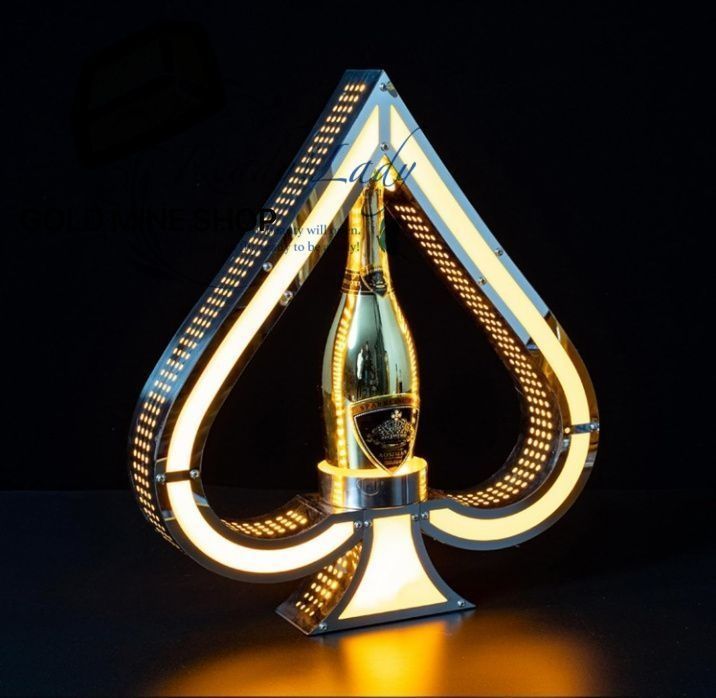 ワインラック LED照明付き酒ボトル陳列棚 スペードのエースシャンパンVIPボトルプレゼンター シャンパンボトル陳列スタンド スペードのエース ステンレスワインスタンド MARWIL-DEMENAGEMENTS_CH