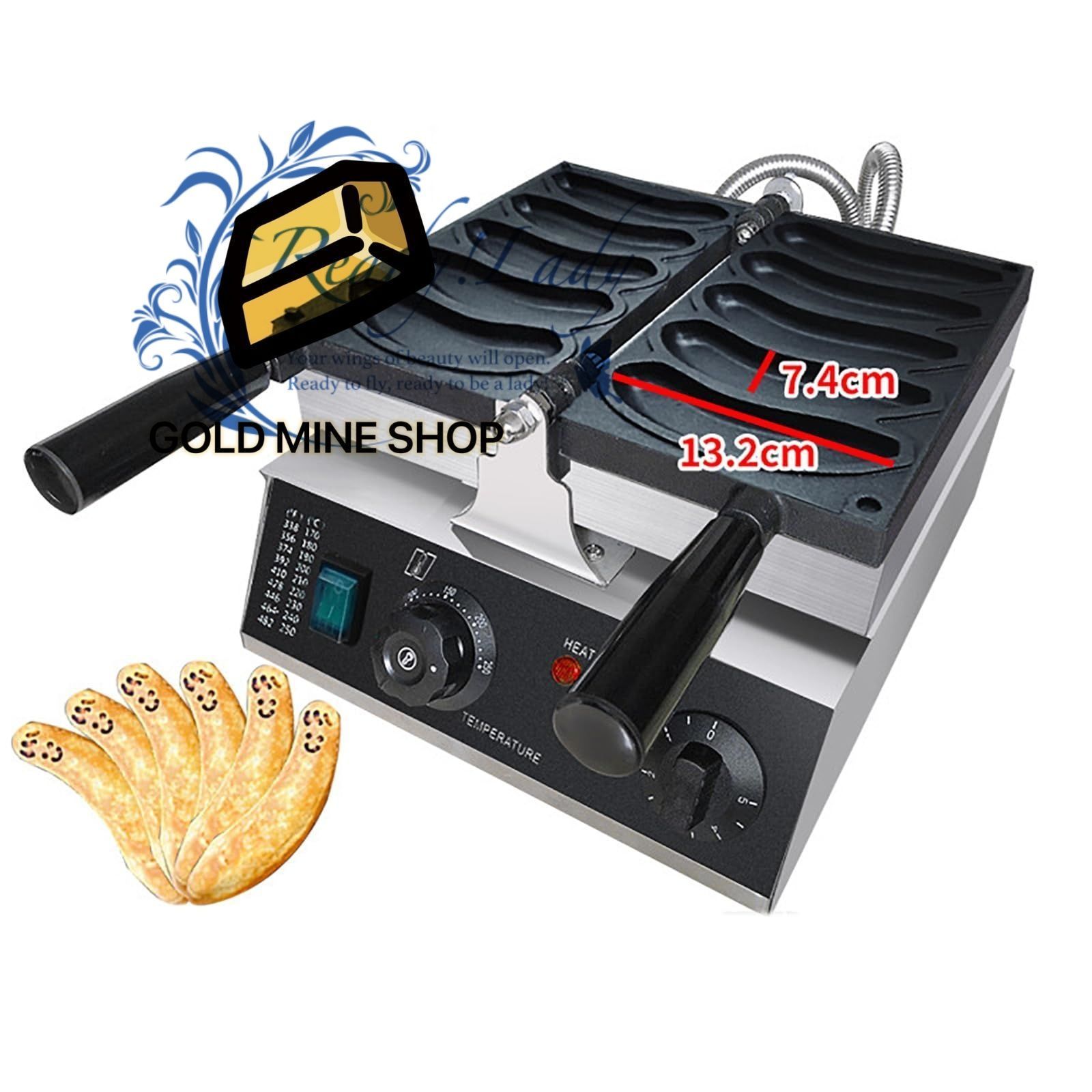 電気たい焼き機 バナナ型アイスクリームたい焼き機 両面ノンスティックテフロンベーキングパン 50-250℃の温度調節