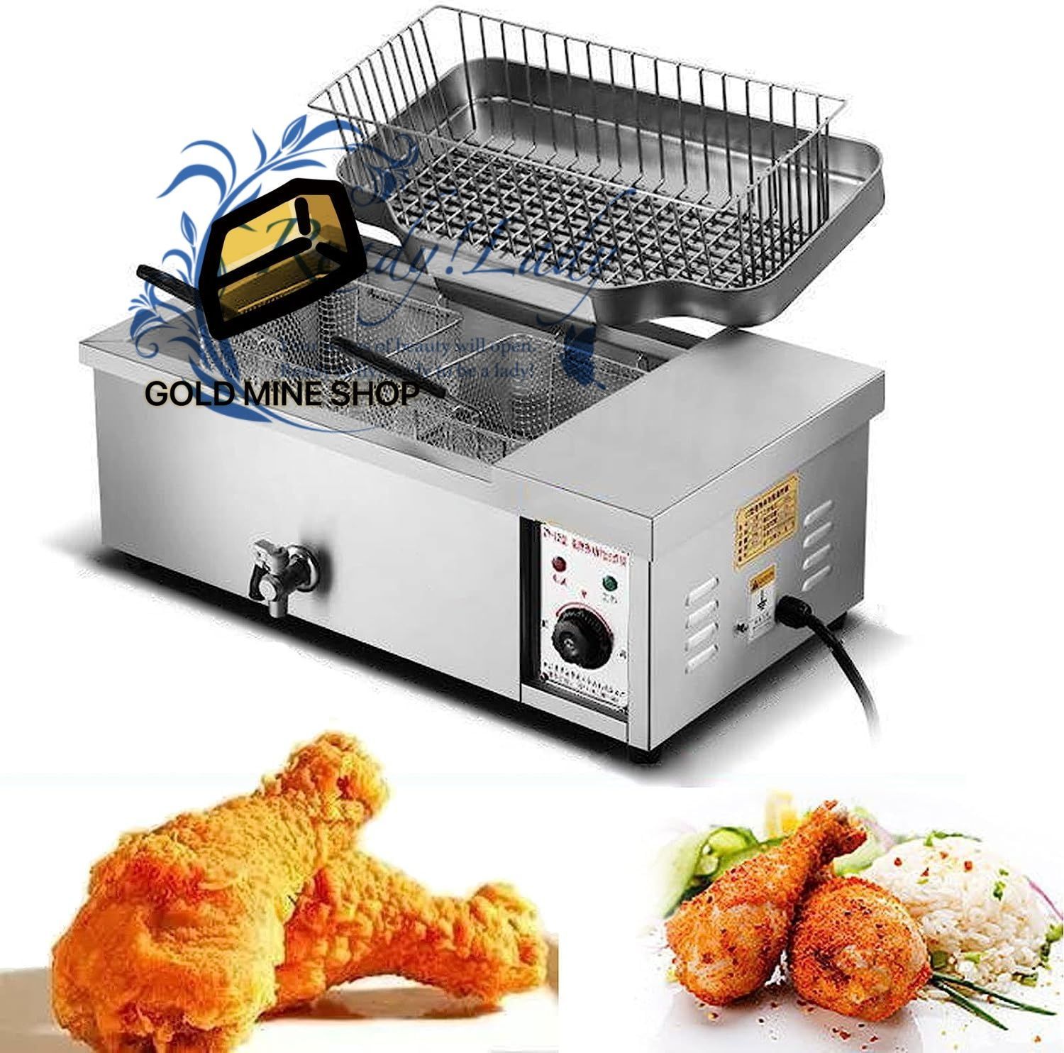 家庭用業務用フライヤー バスケット付き ステンレス製蛇口タンクフライヤー3000W チキン エビ フライドポテト レスタの揚げ物用 12l