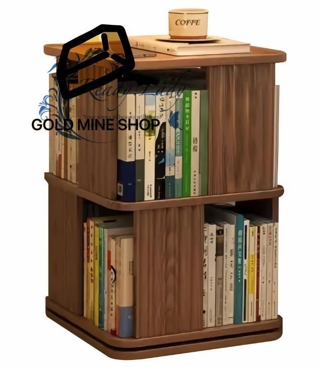 回転式本棚 木製 2段 ブラウン 回転本棚 本棚 おしゃれ 回転ブックラック 大容量 スリム 漫画絵本棚 タワーラック ゴムの木材 隙間収納 漫画 収納 コミック cd DVD収納 省スペース リビング 部屋 北欧 アパート 組立簡単