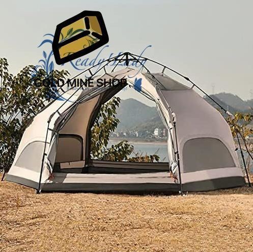 家族のキャンプのテント 屋外の六角形のキノコのテント 裏庭の旅行 ハイキング 釣りのためのクイックオープン3-6人家族の日よけ OLIVEOS_COM_TR