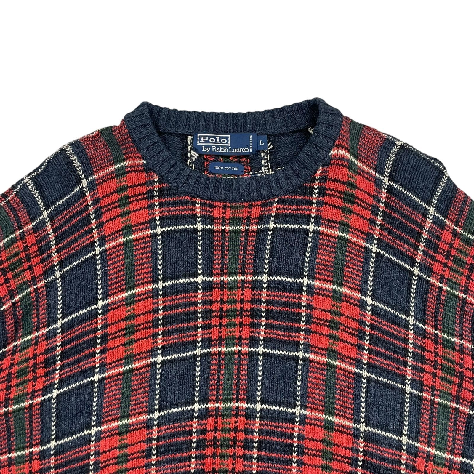 90s 00s ポロラルフローレン タータン プレイド チェック 柄 コットン ニット セーター サイズ L