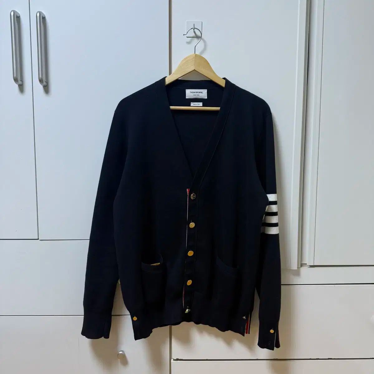 トム ブラウン 斜めボーダー 袖ストライプ ミラノステッチ ゴールド カーディガン