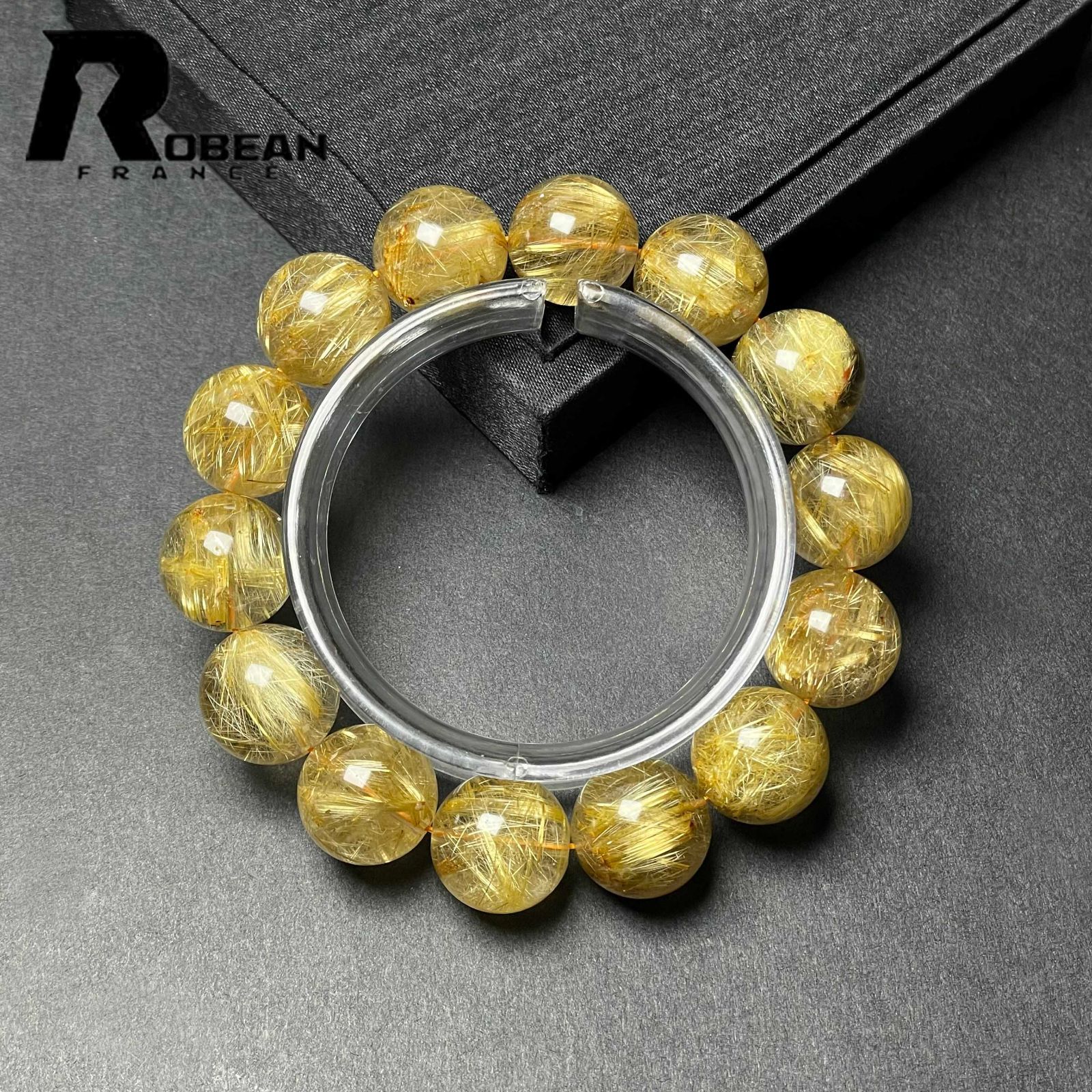 上品 EU製 定価168万円 ROBEAN ! 満針ルチルクォーツ ブレスレット パワーストーン 天然石 金運 お守り プレゼント 15.6-16.4mm D1103941