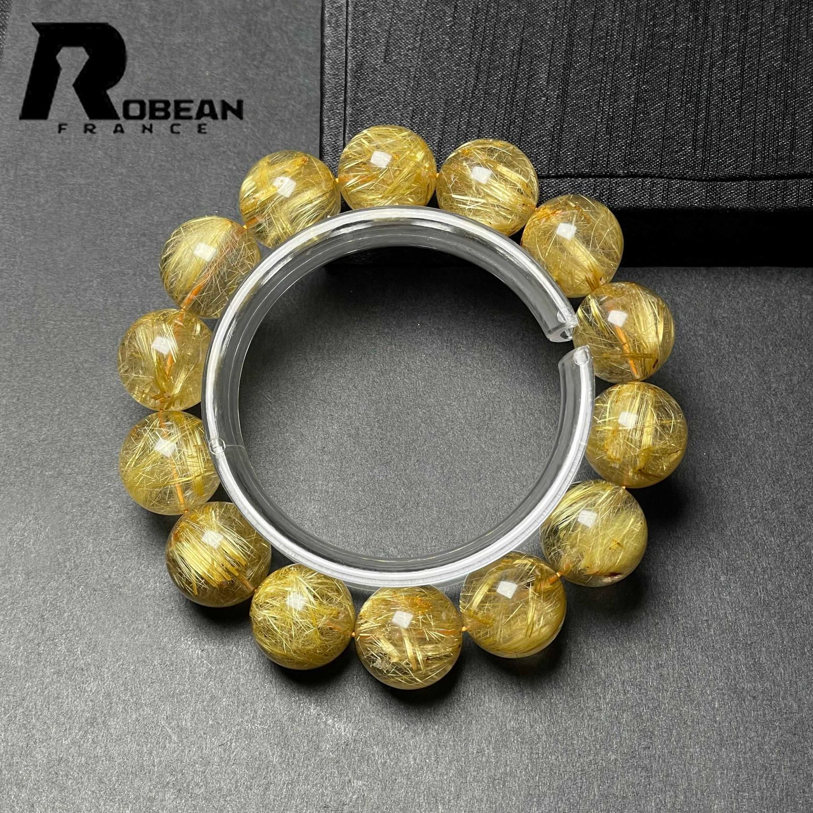 上品 EU製 定価168万円 ROBEAN ! 満針ルチルクォーツ ブレスレット パワーストーン 天然石 金運 お守り プレゼント 15.6-16.4mm D1103941