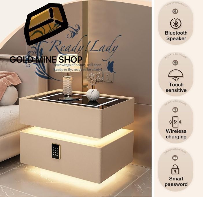 引き出し付きモダンなベッドエンドテーブル スマートベッドサイドテーブル ベッドサイドデスクキャビネット収納 サイドテーブル おしゃれ 隠し金庫付きスマートナイトスタンド 調節 なLEDライト付きベッドサイドテーブル 寝室 リビングルーム用 45CM MARWIL-DEMENAGEMENTS_CH