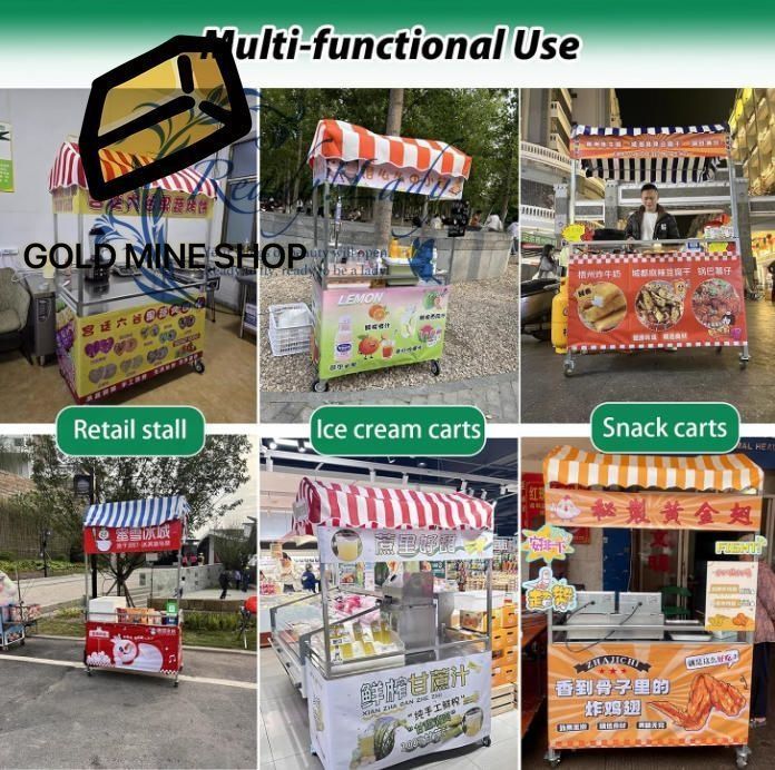 折りたたみ式屋台カート 2段収納ディスプレイスタンド付き