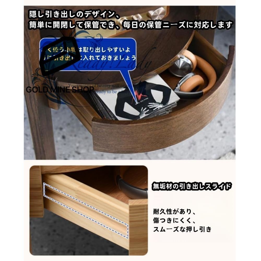 サイドテーブル 引き出し付き 木製 丸 円形 おしゃれ ベッドサイドテーブル エンドテーブル コーヒー テーブル リビングサイドテーブル 2段 棚付 収納 ナイトテーブル 円卓 L-58 58 60.5CM MARWIL-DEMENAGEMENTS_CH