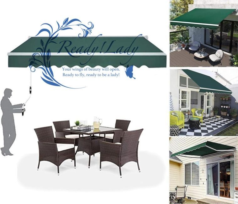 4mx2mの大きなパティオオーニング オーニング DIYパティオ格納式手動日よけ 日除け シェードベランダ日除け シェード 長さ調整 オーニングテント 伸縮式ガゼボ|ひさし 屋根 後付け手動ハンドクランク付き