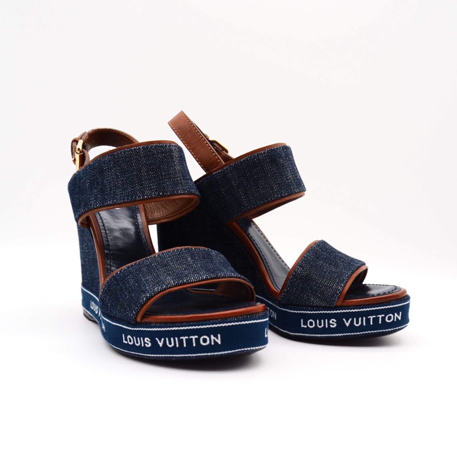美品】Louis Vuitton サンダル レザー デニム ルイヴィトン - メルカリ