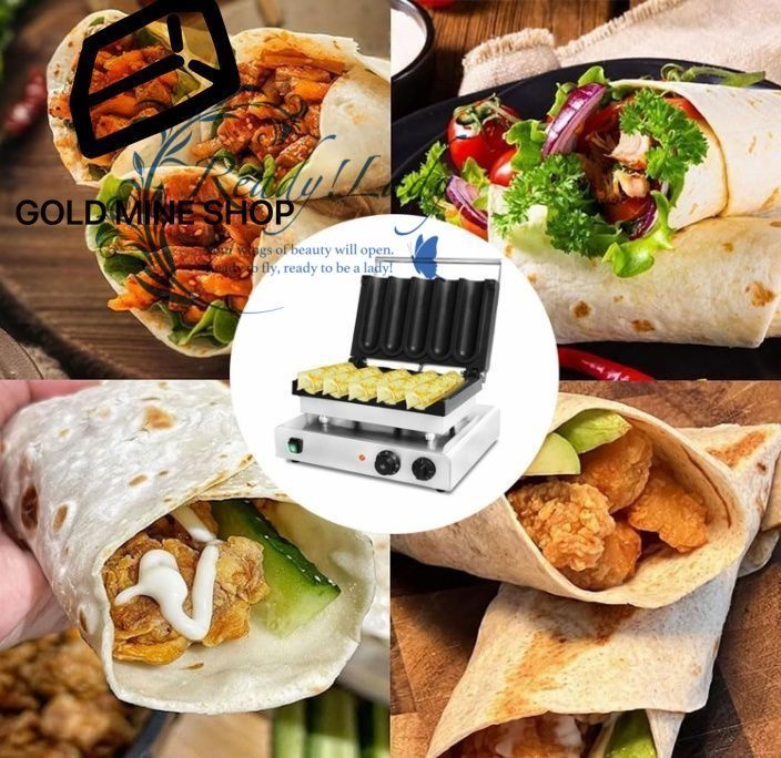 3000W 業務用チキンロールメーカー 5穴電気ステンレススチールタコスメーカー 防水ノンスティック機能 50-300℃の温度制御と5分のタイミング スナックバー レストラン 路面店用