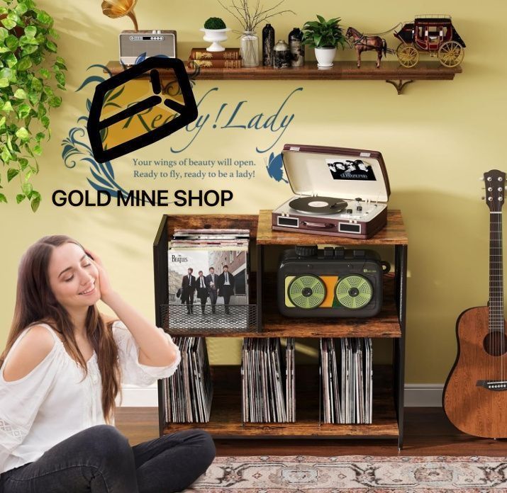 3段レコードプレーヤースタンド 最大300枚のアルバムを収納 ターンテーブルスタンド用4つの調節 な仕切り付き 大きなビンテージレコードプレーヤーテーブル ビニールレコードホルダーキャビネット付き MARWIL-DEMENAGEMENTS_CH