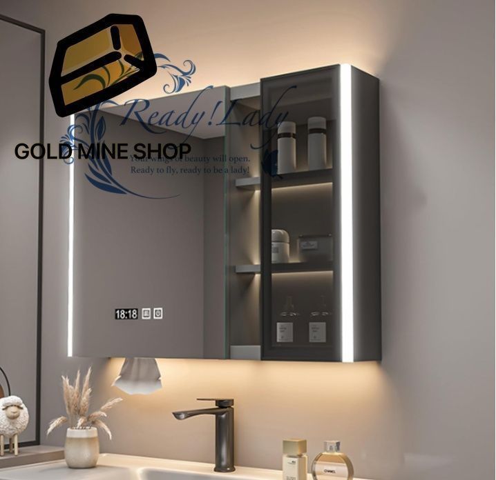 洗面鏡 壁掛け 洗面所 収納 おしゃれ 浴室 ミラー 曇り止め 洗面 化粧台時間表示 用紙取り出し穴付き ミラーキャビネット 洗面所 ミラーキャビネット 洗面所 照明付き ミラーキャビネットLEDライト付き 80*13*70cm
