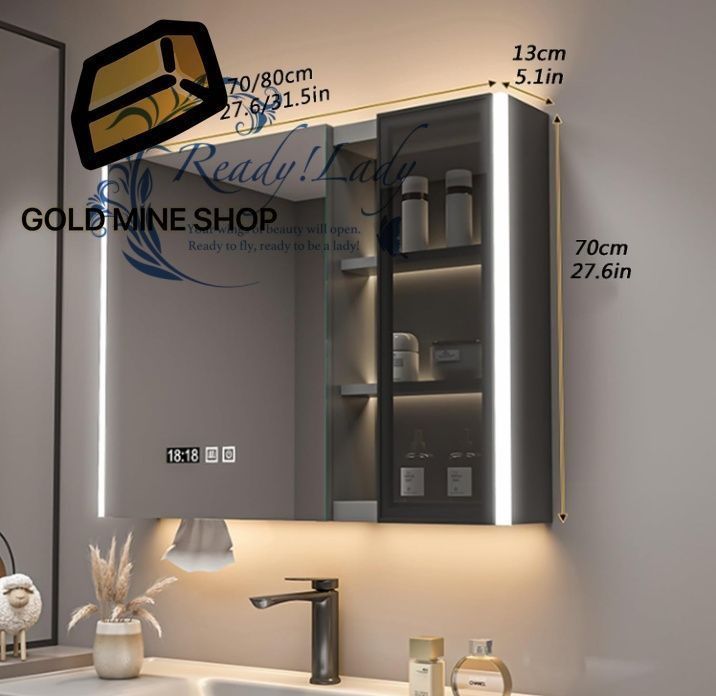 洗面鏡 壁掛け 洗面所 収納 おしゃれ 浴室 ミラー 曇り止め 洗面 化粧台時間表示 用紙取り出し穴付き ミラーキャビネット 洗面所 ミラーキャビネット 洗面所 照明付き ミラーキャビネットLEDライト付き 80*13*70cm
