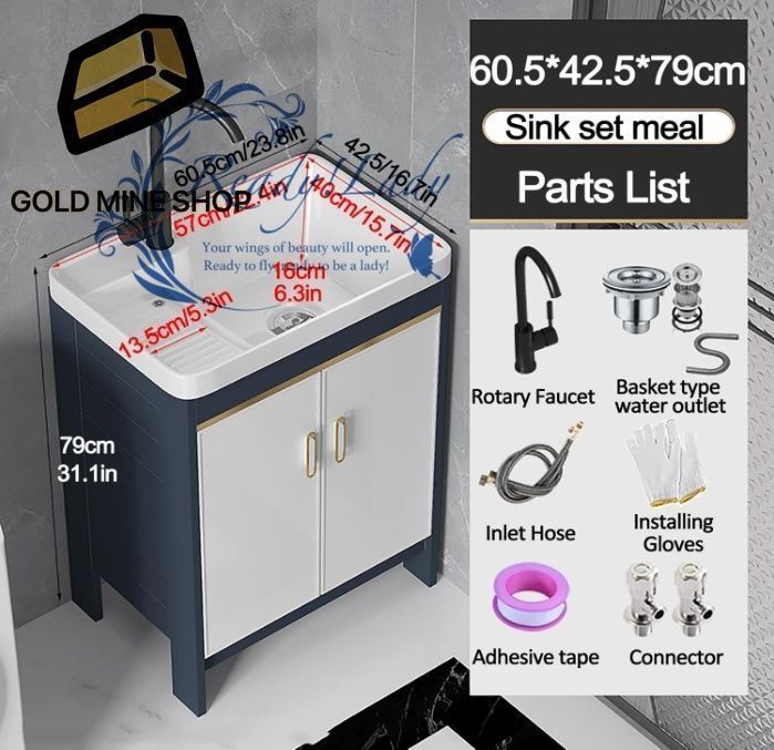 洗面台 洗面化粧台 洗面ボウル 手洗い器 陶器 ロッカー付 小型洗面ボウル 手洗い台 洗面ボール 手洗い器 浴室洗面台 冷水温水蛇口 付き 洗面所 収納 キャビネット 工場 飲食店 業務用 家庭用 60.5 42.5 79cm