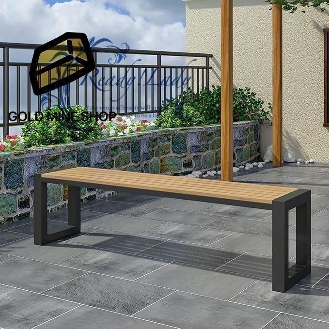 ガーデンベンチ 屋外ベンチ 庭のベンチ プラスチック製の木製のテーブルトップ 金属フレーム 防水性と耐日光性 お手入れが簡単 屋内 屋外 裏庭 キッチン 店舗用 長さ130cm 幅30cm 高さ40cm チーク色