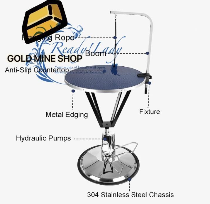 27.5インチ 油圧リフト犬用グルーミングテーブル 360°回転デスクトップグルーミングテーブル 自宅の犬用 ピンク