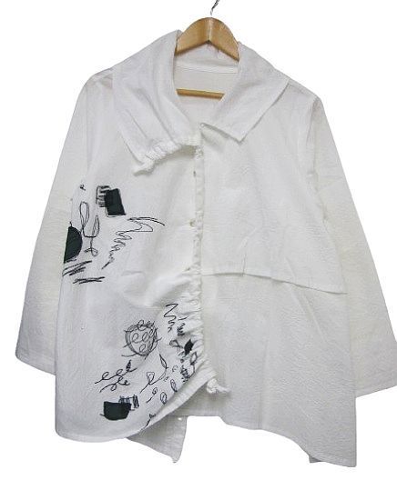 慈雨 ジウ JIU センソユニコ 長袖シャツジャケット 刺繍 シワ加工 白 Lサイズ40 春秋用 管理番号L29459SSS26-251103-1K 990