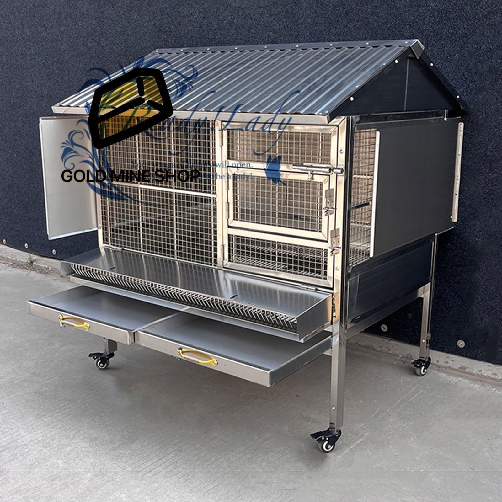 金属製鶏小屋 車輪と漏斗トレイ付きの屋外用ウサギ小屋 小動物家禽用の噛みつき防止モルモットケージ 100 70 110cm