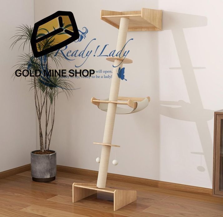 キャットタワー 木製 突っ張り 木登りタワー 猫タワー 据え置き 猫爪とぎ 宇宙船ハンモック スリム 多頭飼い 麻紐 高い190cm 猫ツリー 爪研ぎポール 省スペース 運動不足解消 ストレス解消 ペット用品 安定 組立簡単 ハンモック