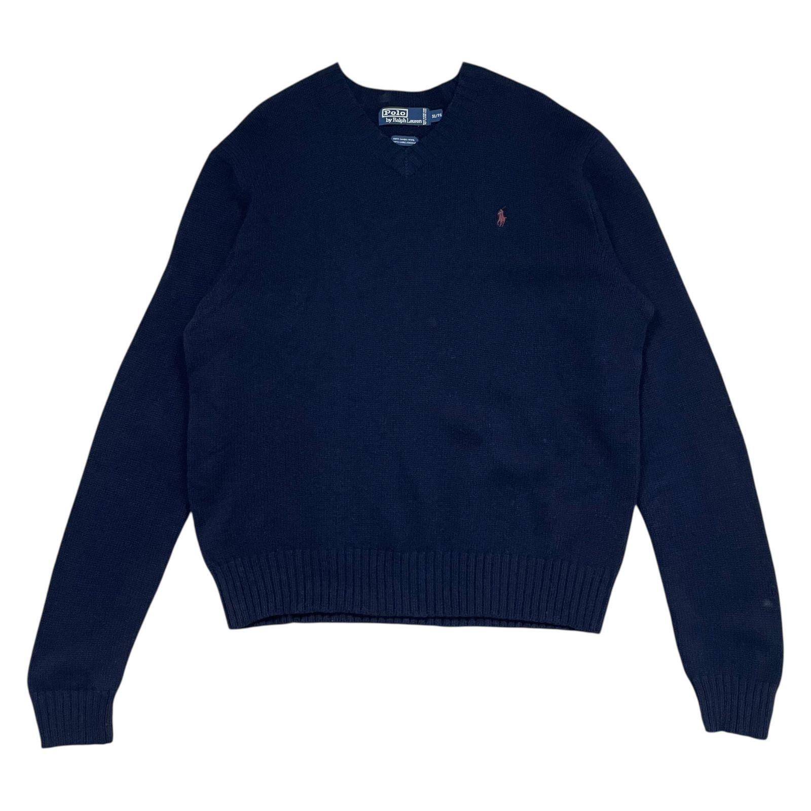 00s ポロラルフローレン ウール ニット セーター Vネック ネイビー サイズ XL