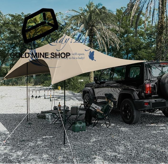 カーサイドテント カーサイドオーニング キャリーバッグ付き 防水車用テント 軽量キャンプシェルター
