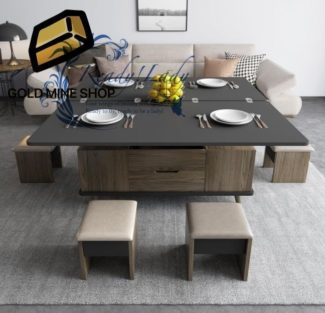 昇降式テーブル リビングテーブル 昇降式クリエイティブリフティングコーヒーテーブルテーブル兼用小型アパートシンプルなリビングルームホーム ティーテーブル スツール4脚