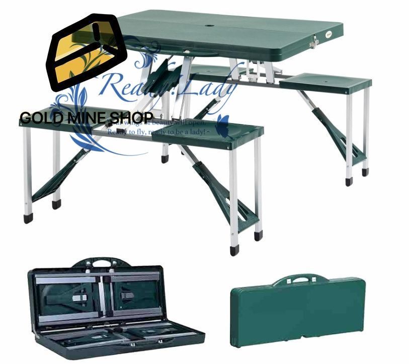 キャンプテーブルセット 折りたたみ 4人掛け アウトドア テーブル チェア一体型 屋外 テーブルと椅子セット ピクニックテーブル 傘穴付き 軽量 ポータブル 組立簡単 持ち運び便利 BBQ ガーデン 屋外 キャンプ用品 グリーン